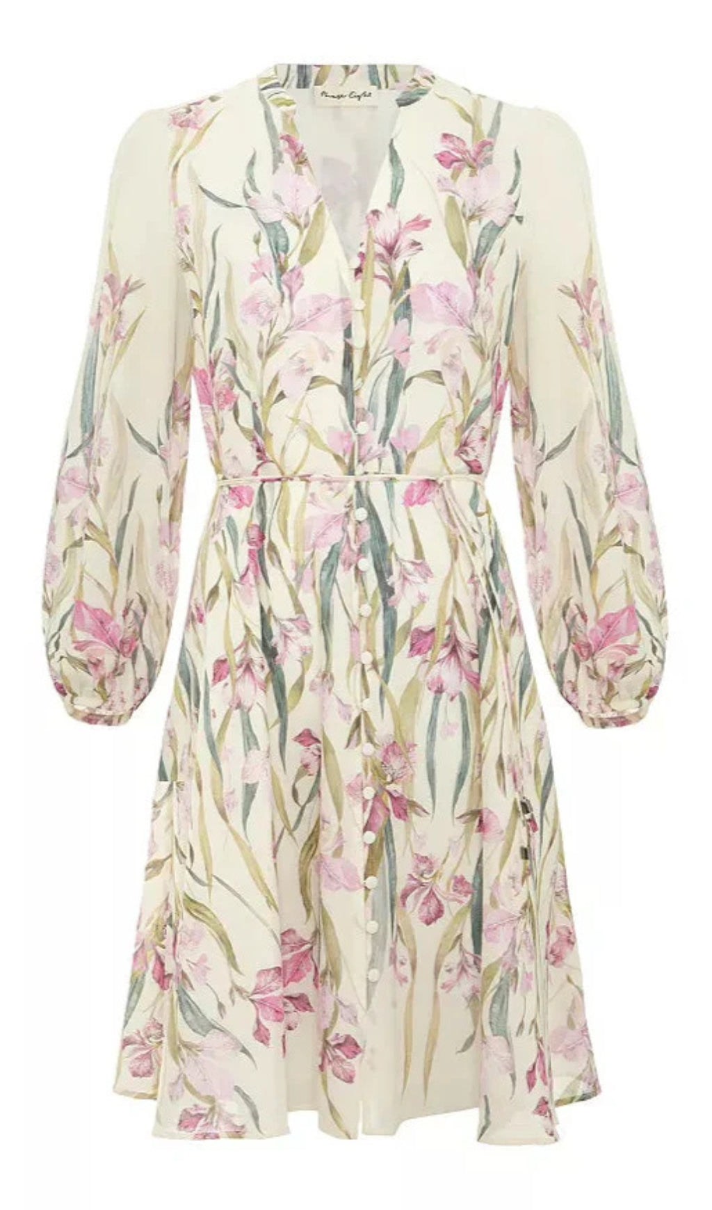 floral print Blouson sleeve mini dress in ivory