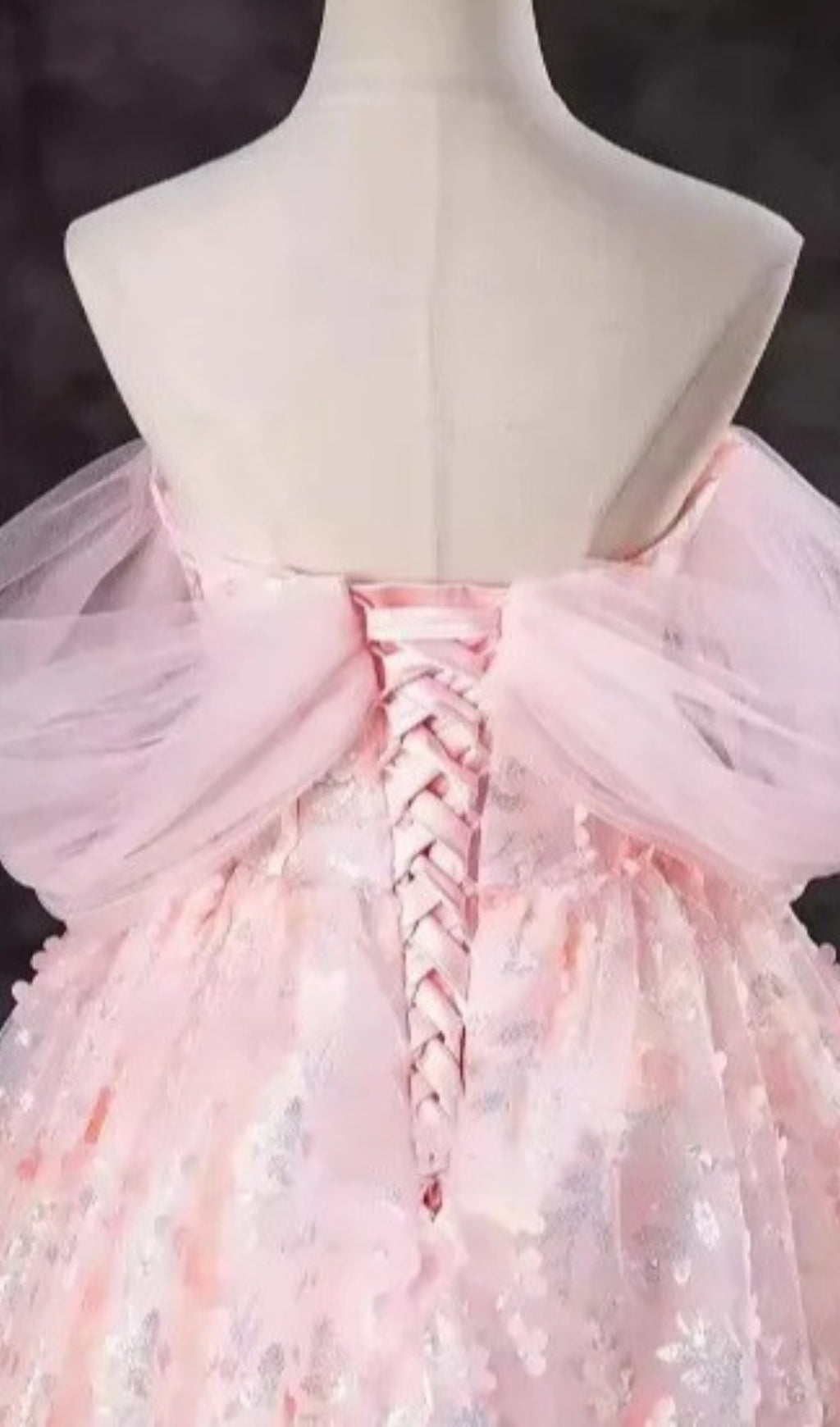AIIZIE PINK OFF SHOULDER 3D FLOWER TULLE BALL GOWN PRINCESS MAXI DRESS - product image