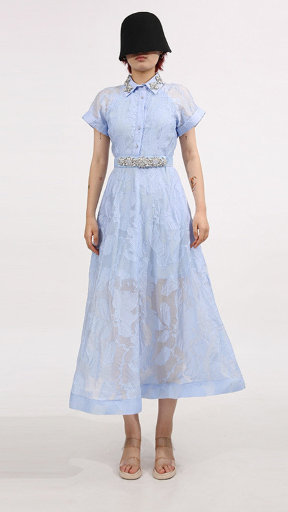 DAISY CRYSTAL EMBELLISHED MIDI DRESS IN BLUE