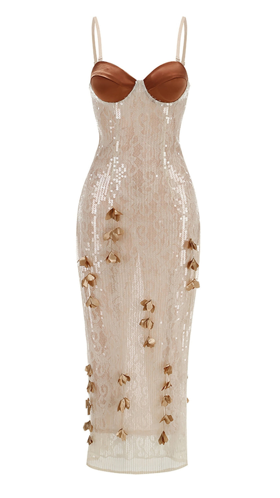 SEQUIN EMBELLISHED FLORAL MIDI DRESS