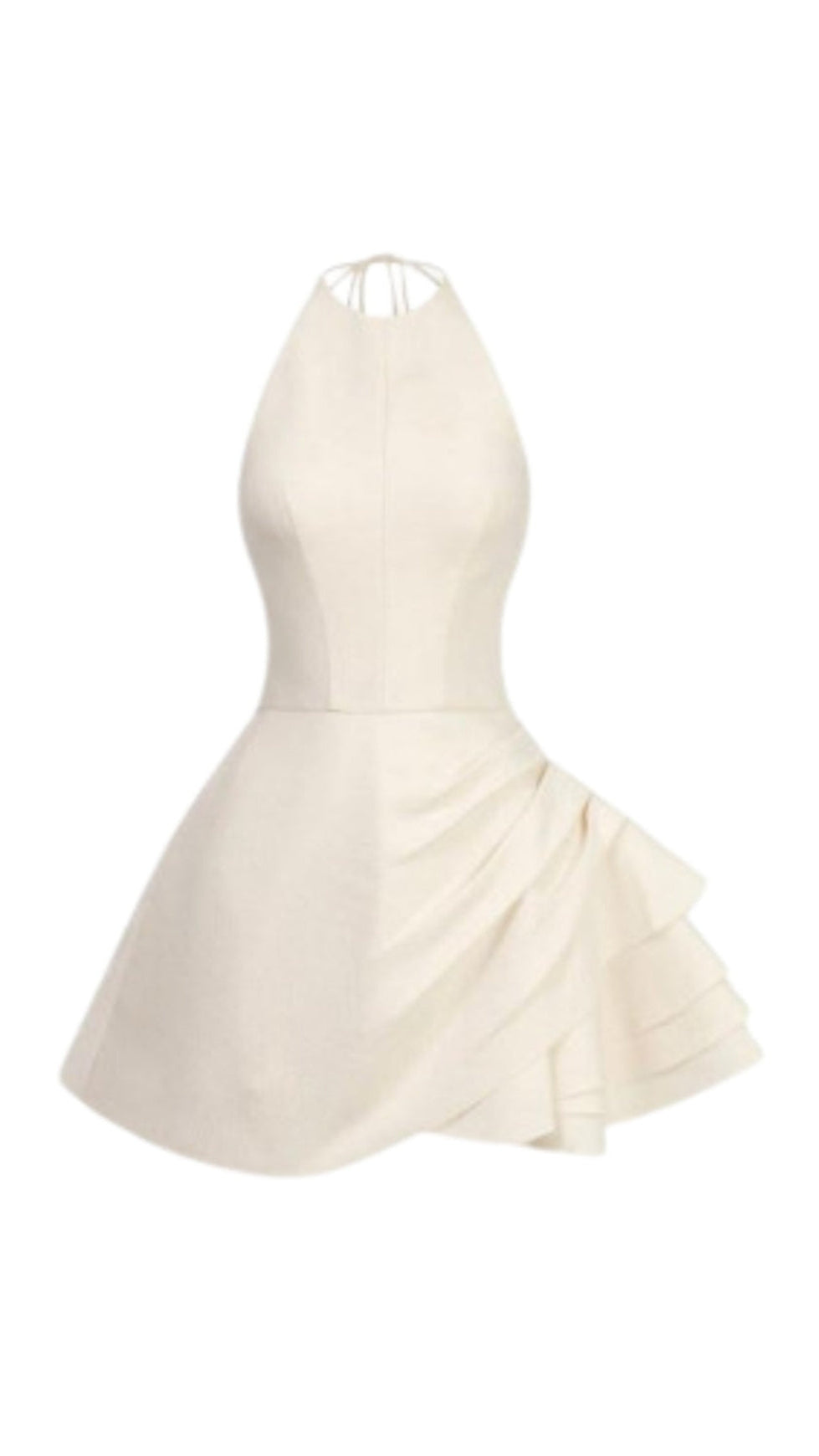 ELSA PLEATED BACKLESS HALTER MINI DRESS IN BEIGE