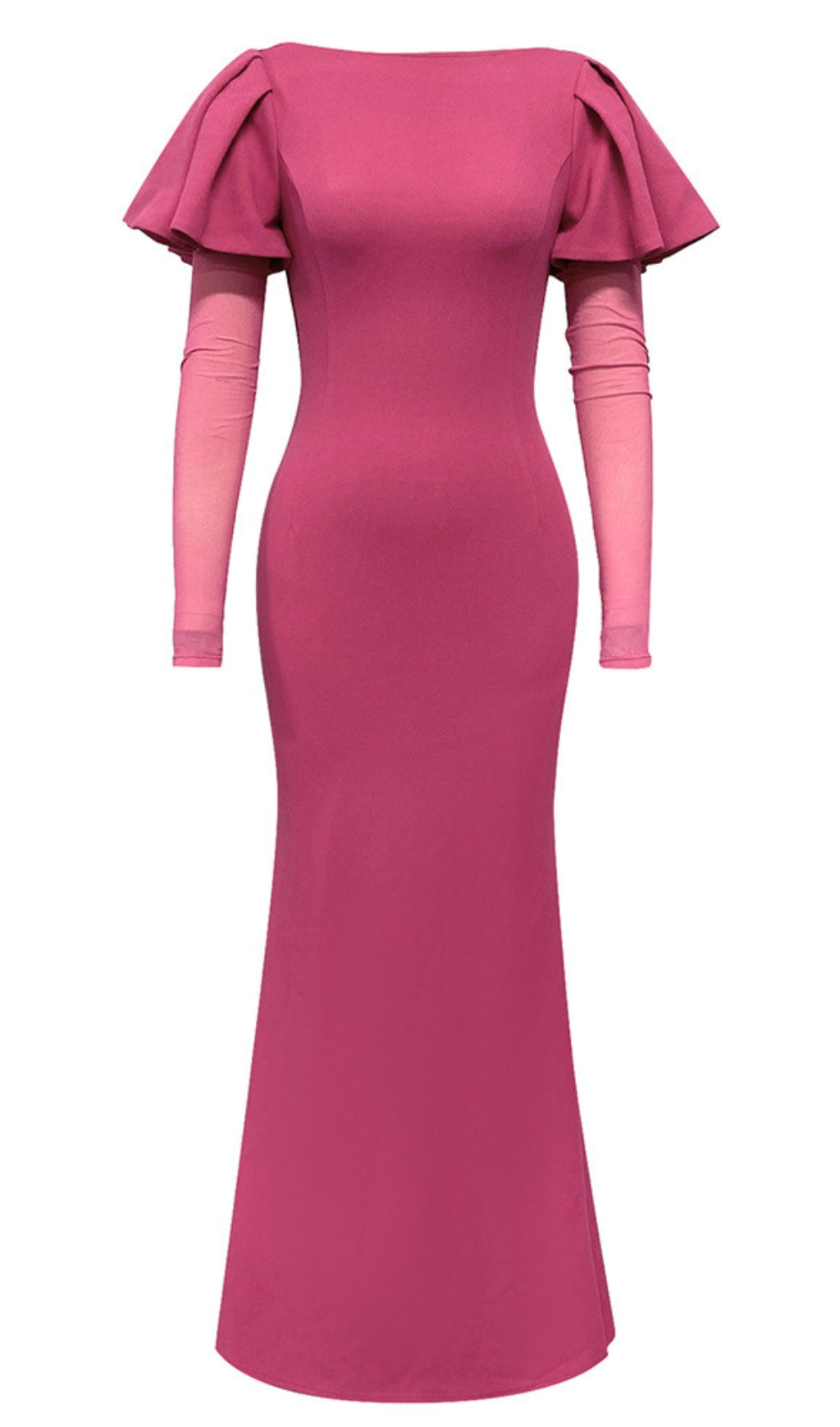 RUFFLED SLEEVE MESH - INSERT MERMAID MAXI DRESS IN PINK