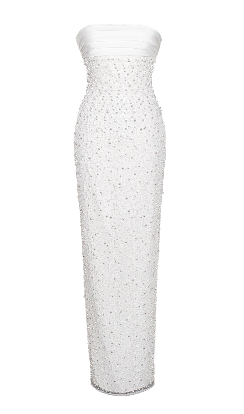 Lainey Maxikleid aus weißem Satin mit Pailletten und Perlen