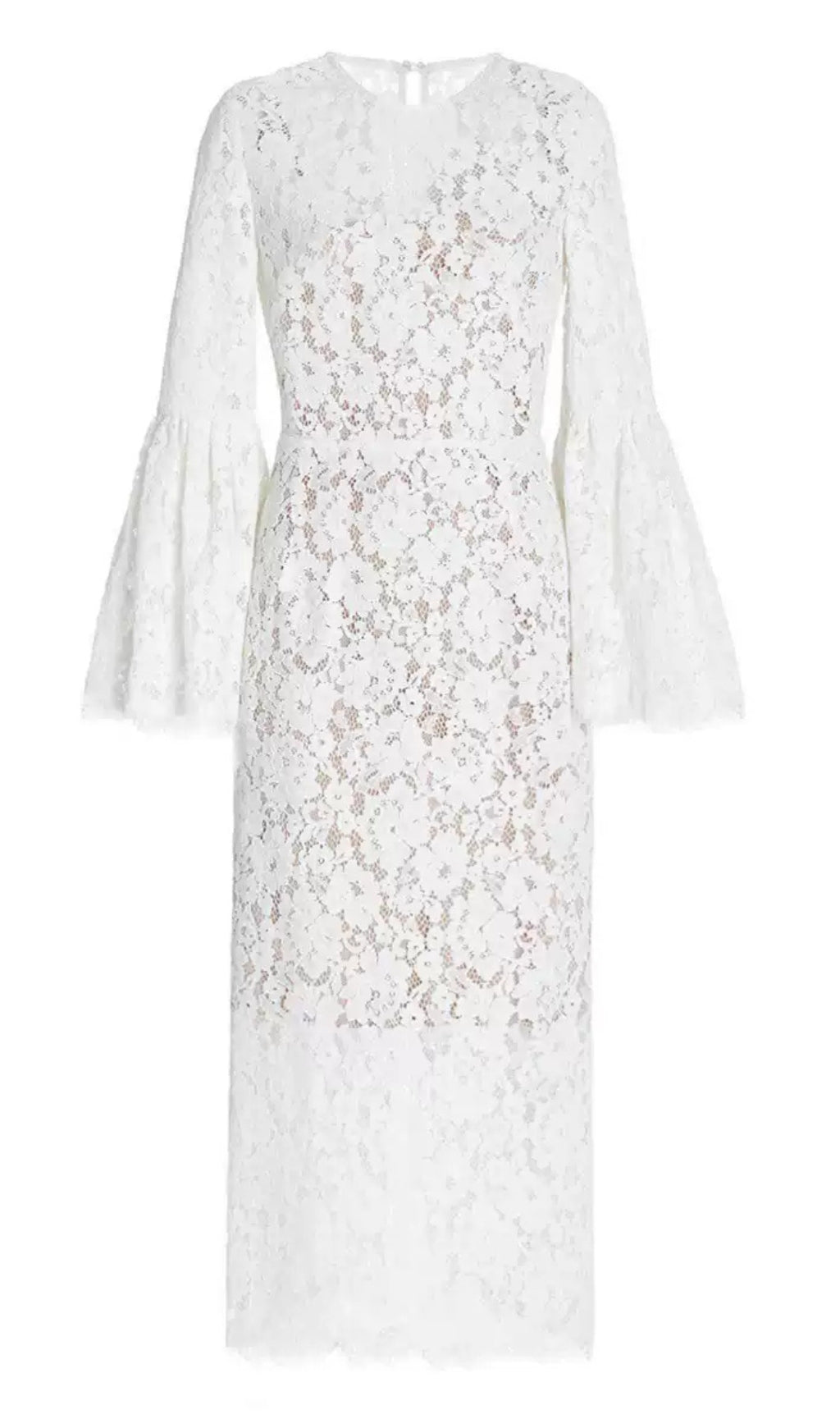 Weißes Midikleid aus Spitze mit Hohlsaum