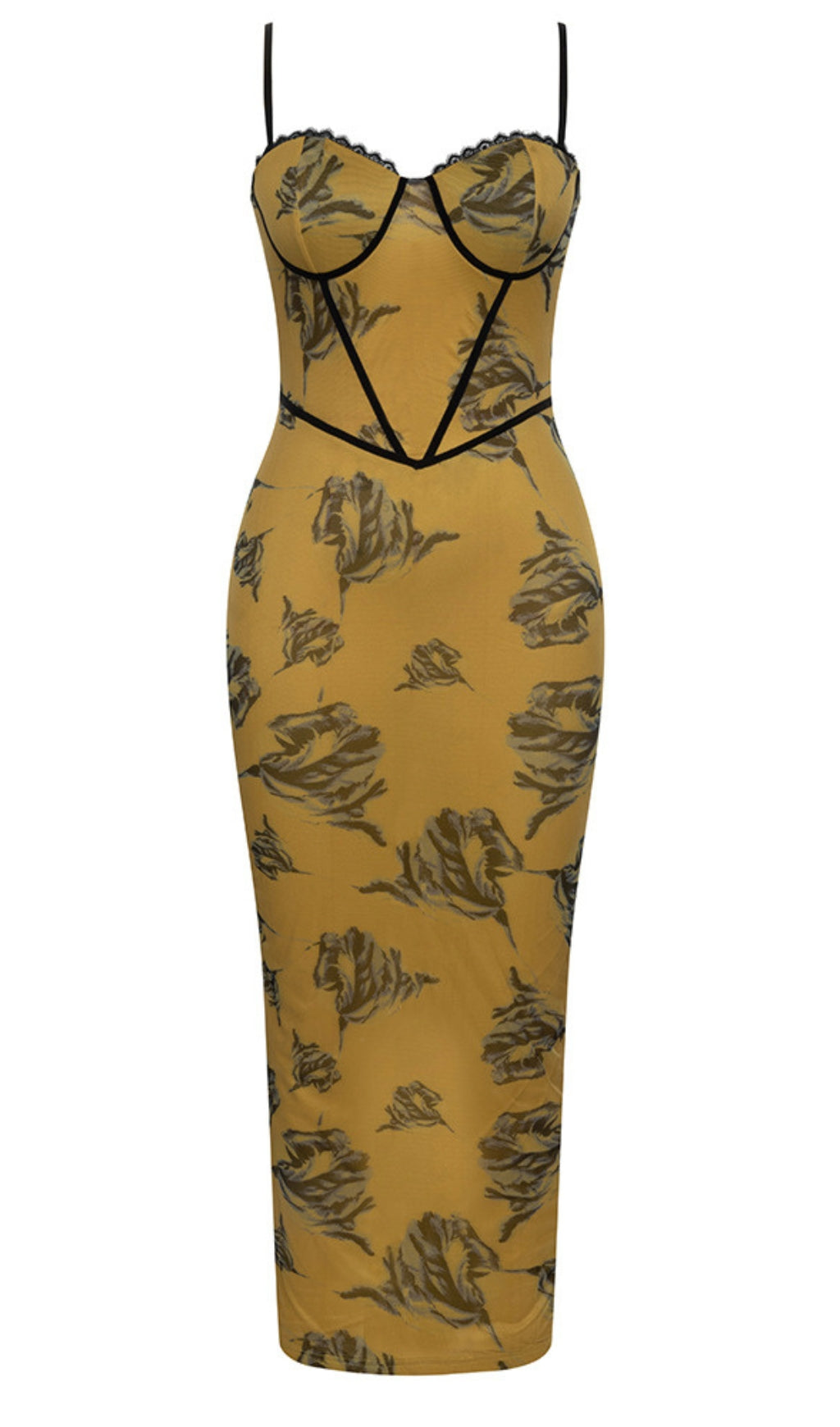 FLORAL PRINT CORSET - STYLE MIDI DRESS IN BROWN