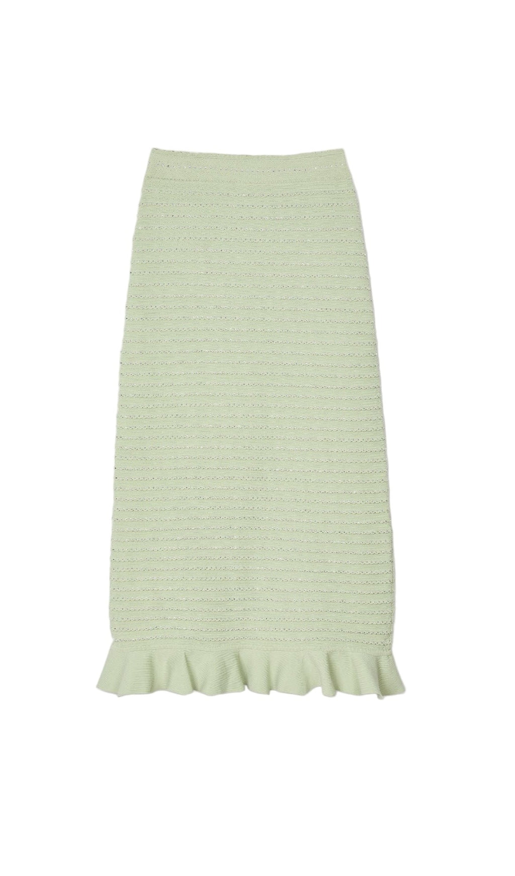 RHINESTONE KNIT MAXI SKIRT IN ALMOND GREEN