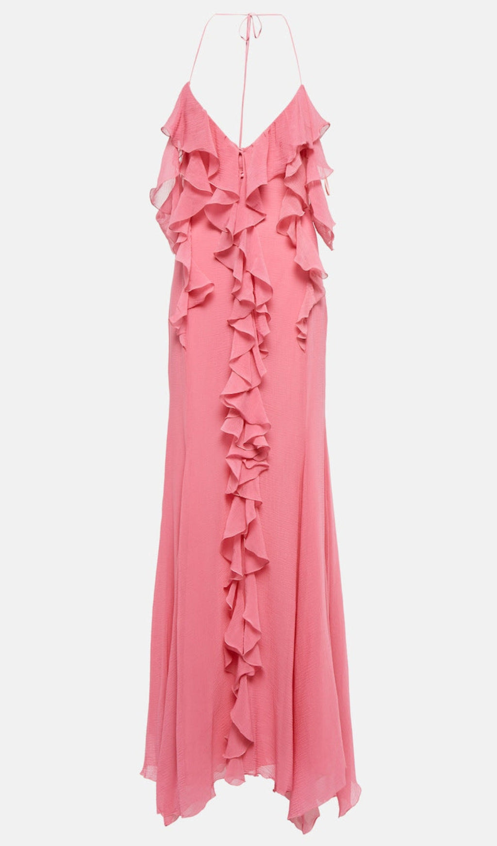 Rosa Maxikleid aus Baumwolle und Seide mit Rüschen