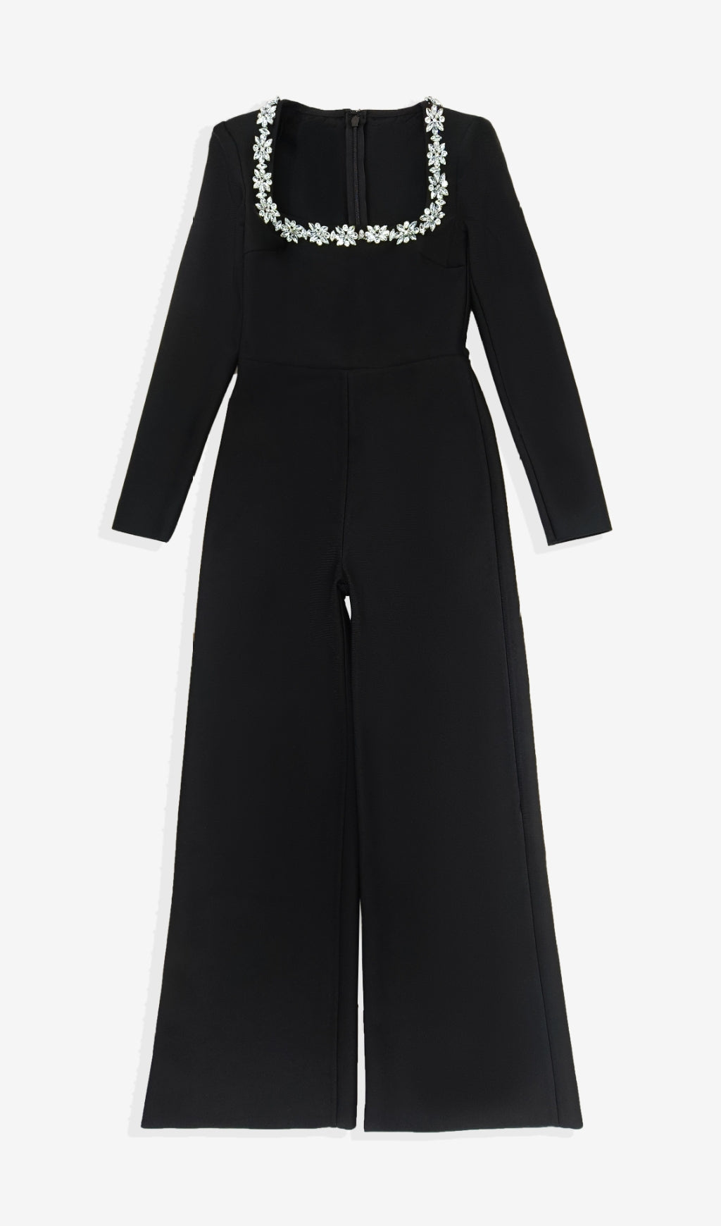 SCHWARZER LANGÄRMELIGER JUMPSUIT MIT WEITEN HOSE