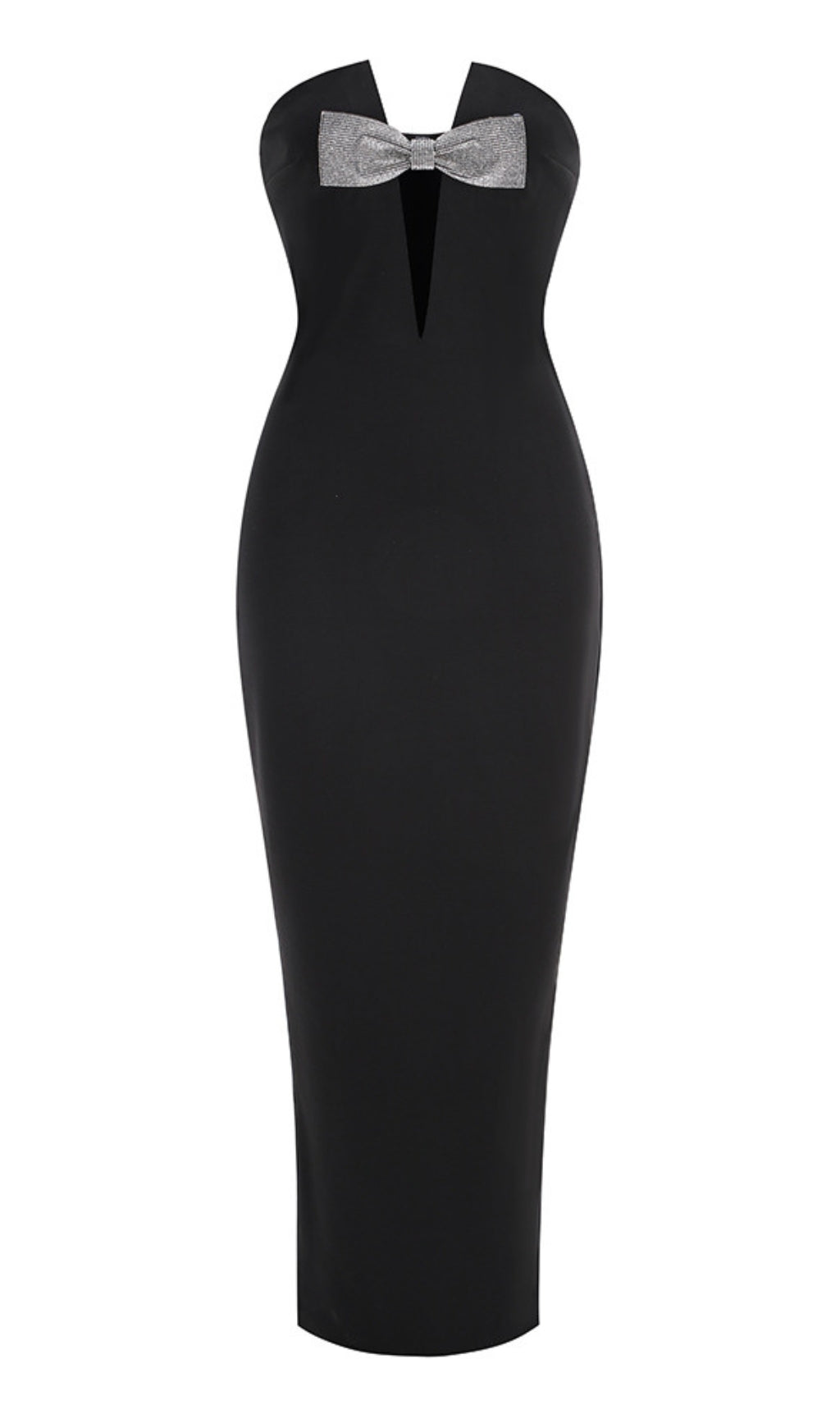 Schwarzes trägerloses Maxikleid mit Schleife und Akzent