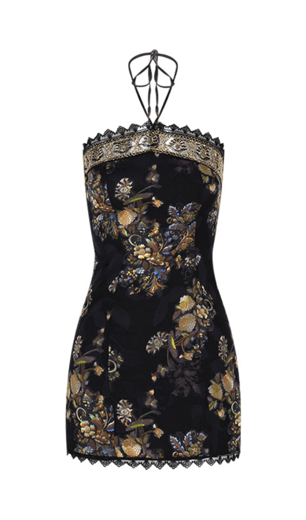 FLORAL - EMBROIDERED HALTER HOCO MINI DRESS