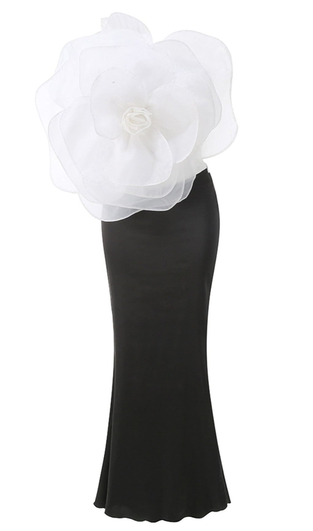 3D-Weißblumen-One-Shoulder-Maxikleid in Schwarz