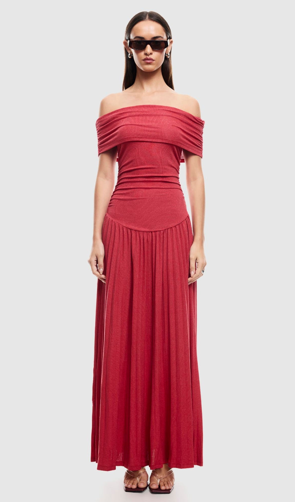 SABINA BODYCON STRAPLESS MAXI DRESS IN CRIMSON