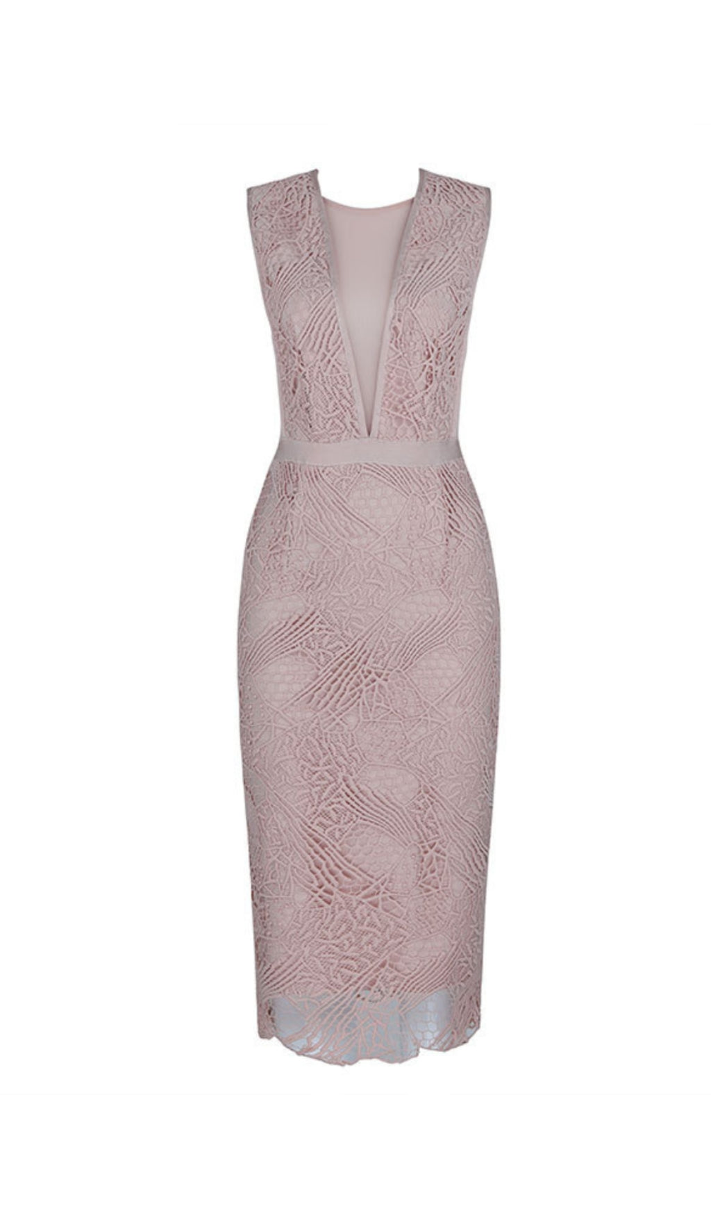 Gloria – Spitzen-Bandage-Midikleid in Blush