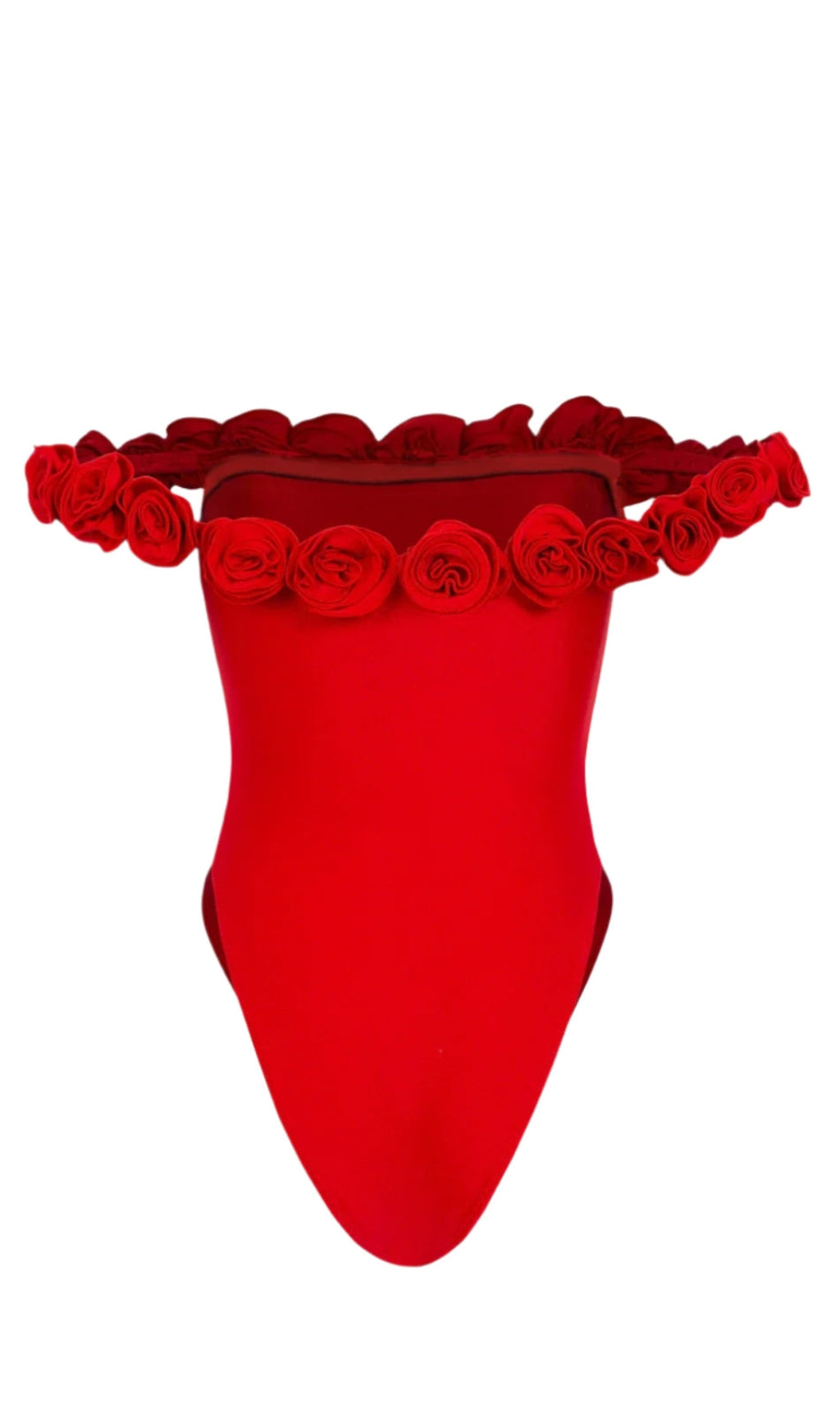 Trägerloser Bodysuit mit 3D-Blumenmuster in Rot