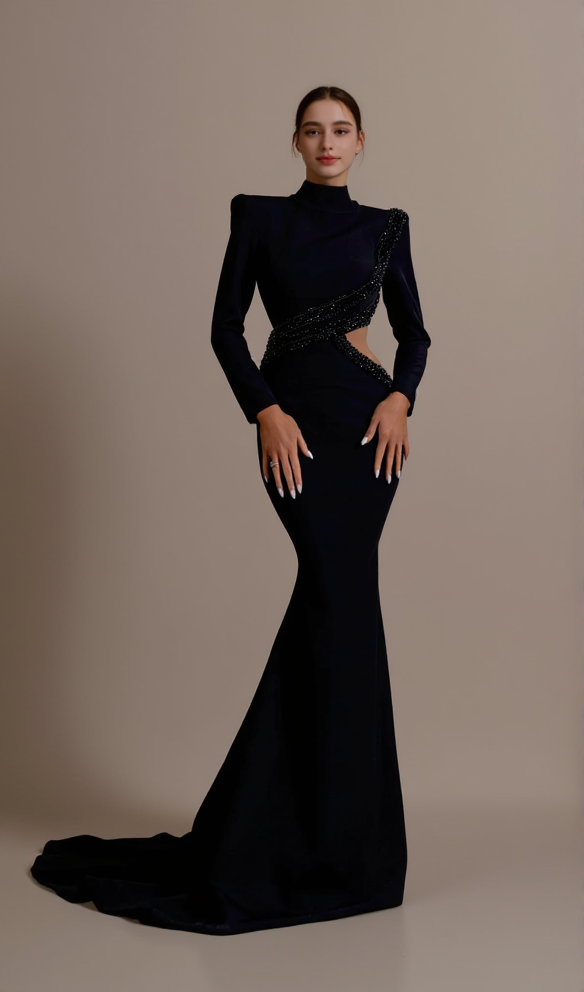 ANGELA CUT OUT DIAMOND BANDAGE BODYCON MAXI DRESS IN BLACK