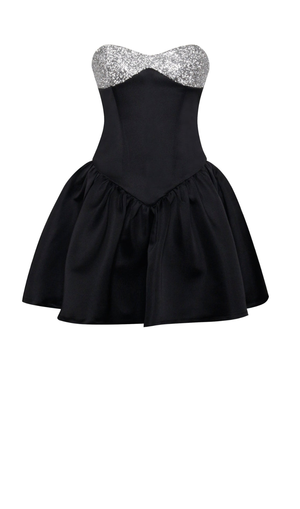 MINI ABITO IN RASO NERO CON CRISTALLI