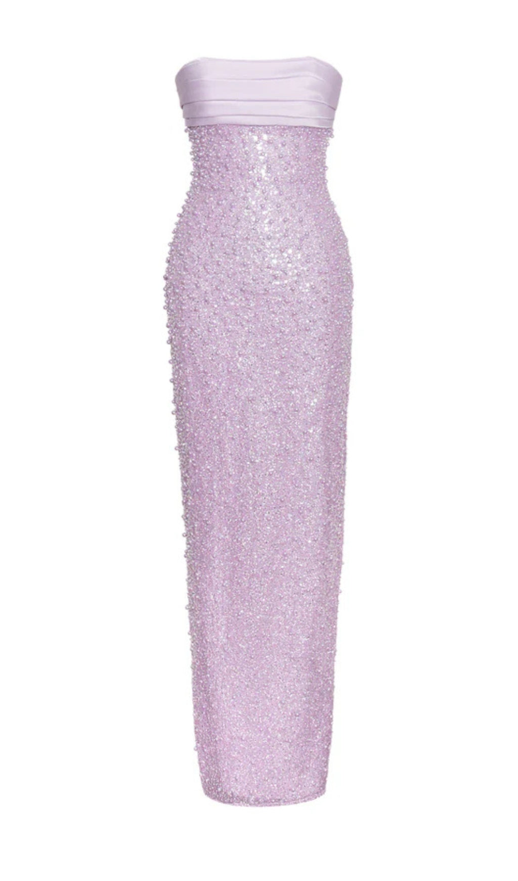 ABITO LUNGO CON PERLINE E PAILLETTES IN RASO ROSA