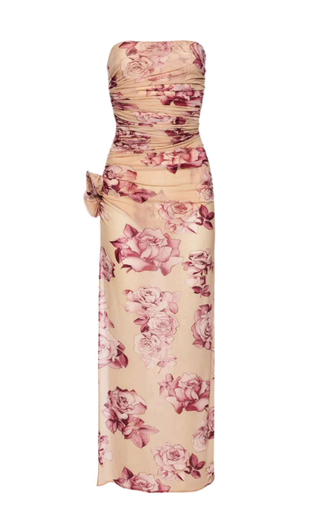 ABITO MIDI TAYSIA FLOREALE SENZA SPALLINE CON RUCHES