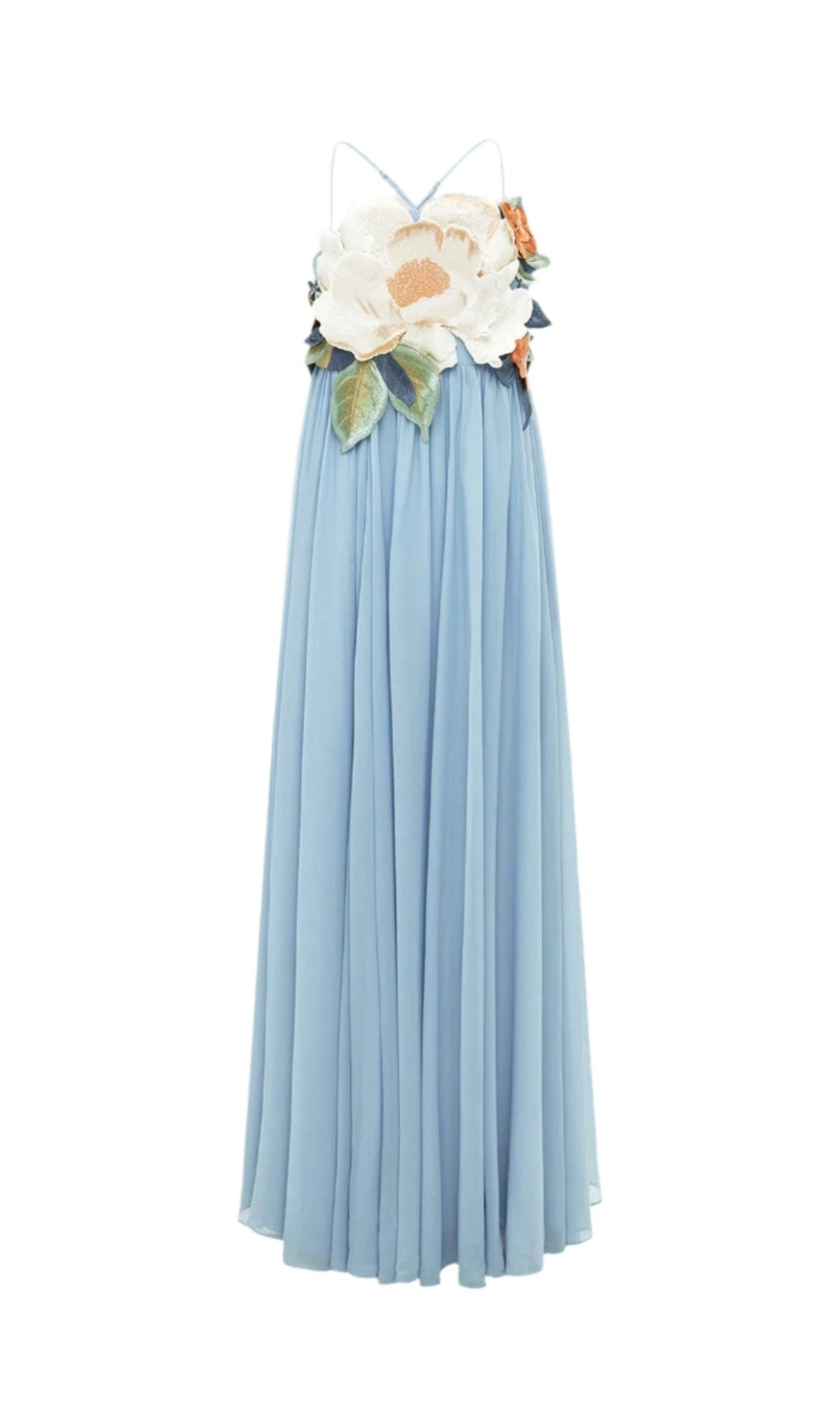 ABITO LUNGO CON APPLICAZIONI FLOREALI JOANNE IN AZZURRO CIPRIA