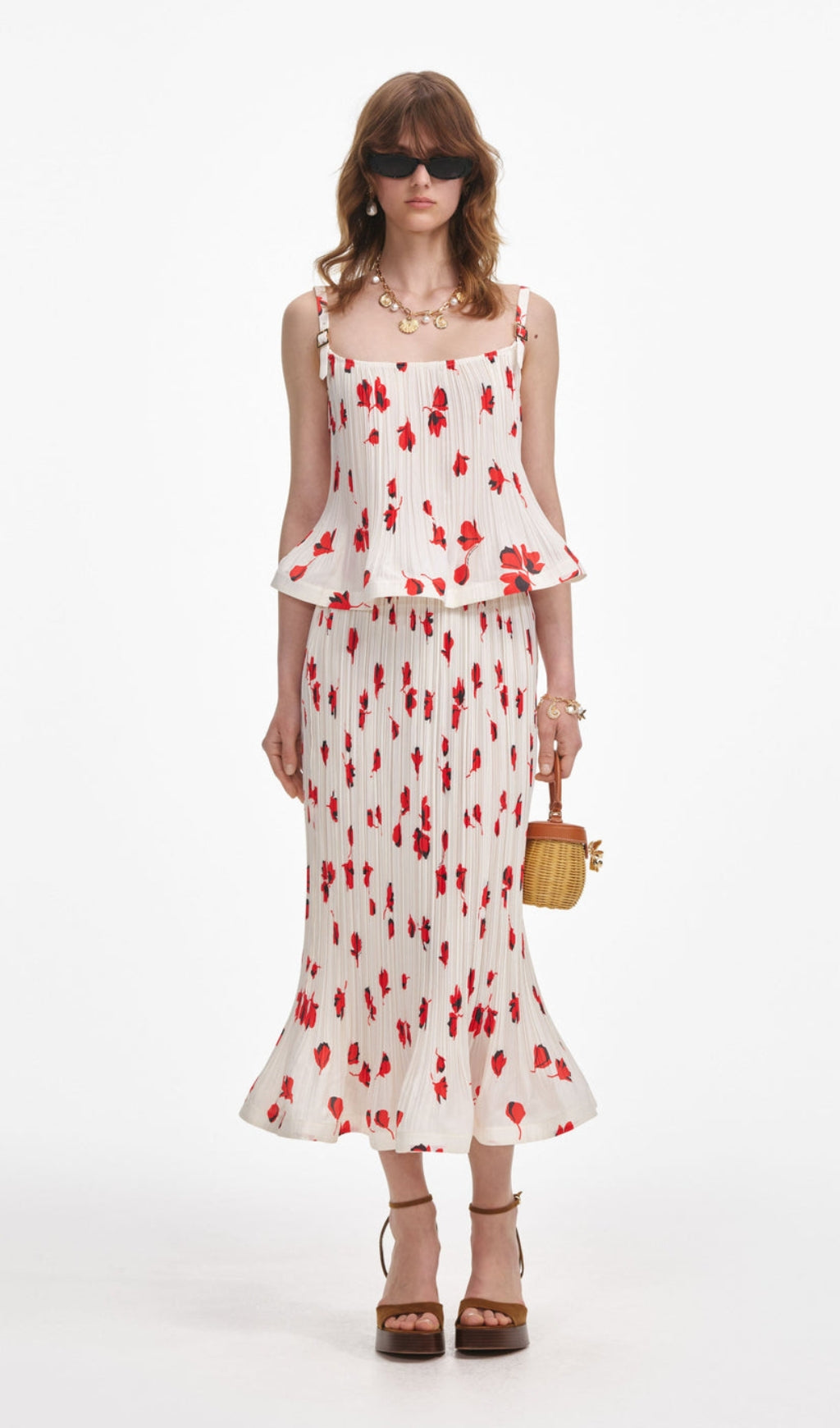 GONNA MIDI PLISSETTATA FLOREALE BIANCA PREZZO NORMALE