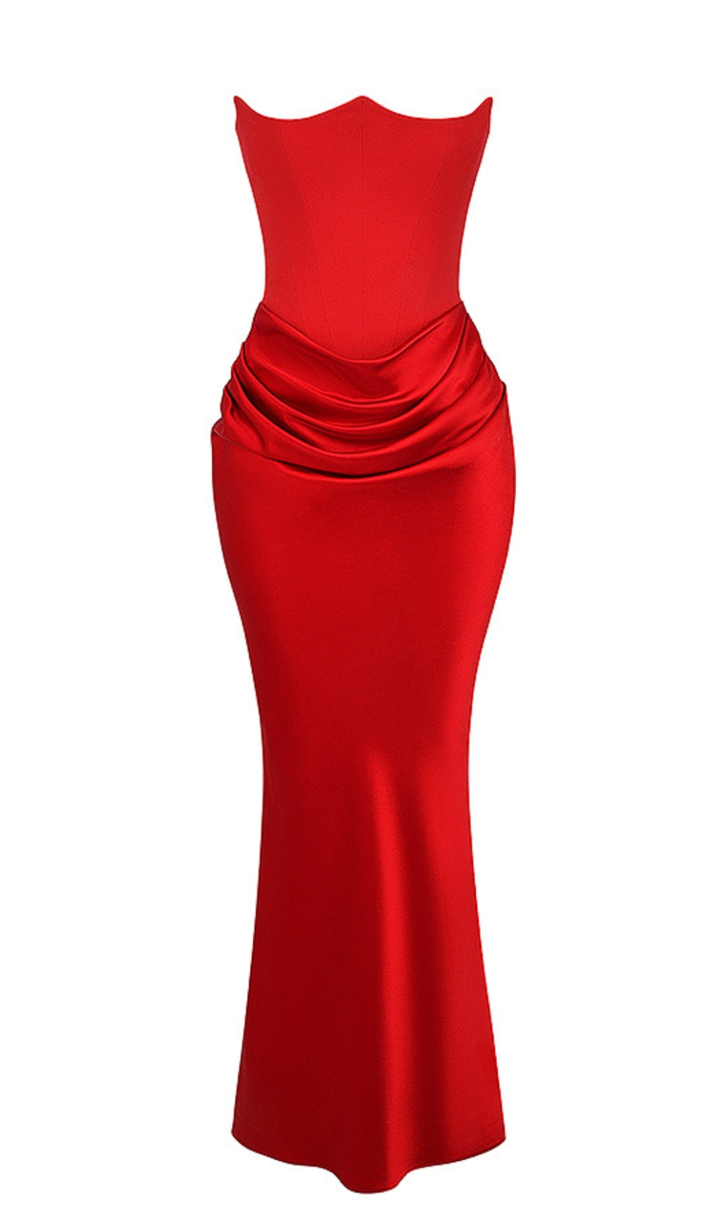 ABITO LUNGO CON CORSETTO SENZA SPALLINE IN VELLUTO ROSSO