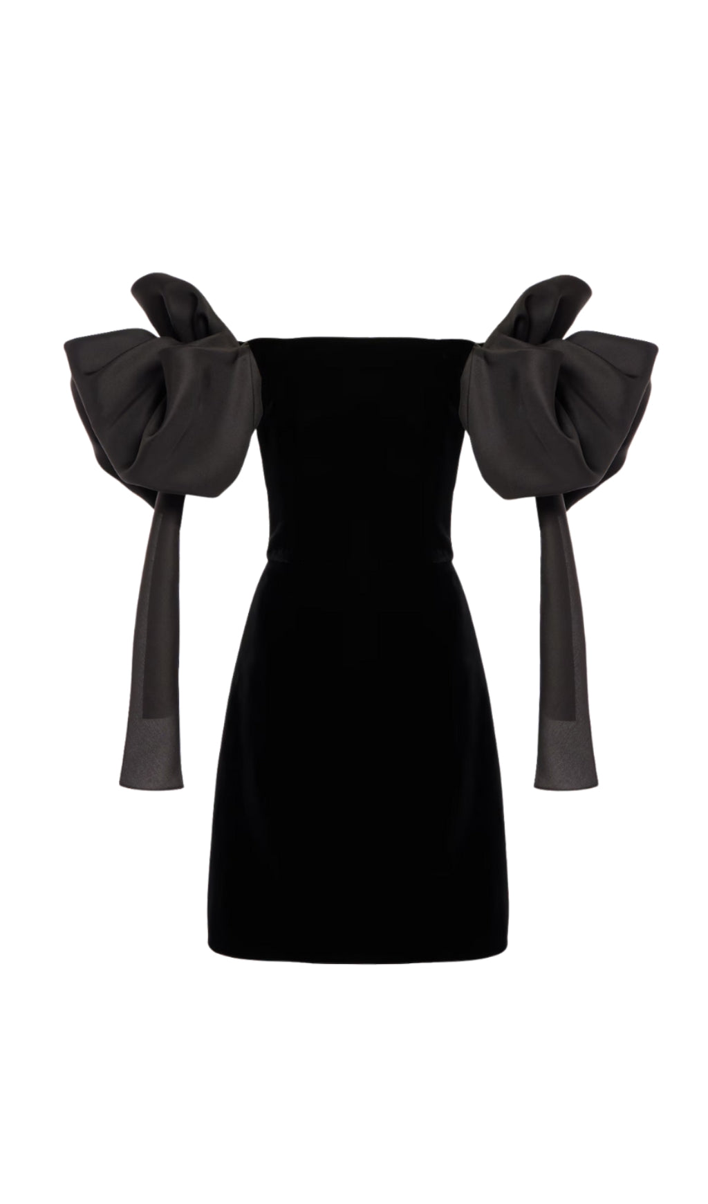 JULIE BOW OFF-SHOULDER MINI DRESS IN BLACK