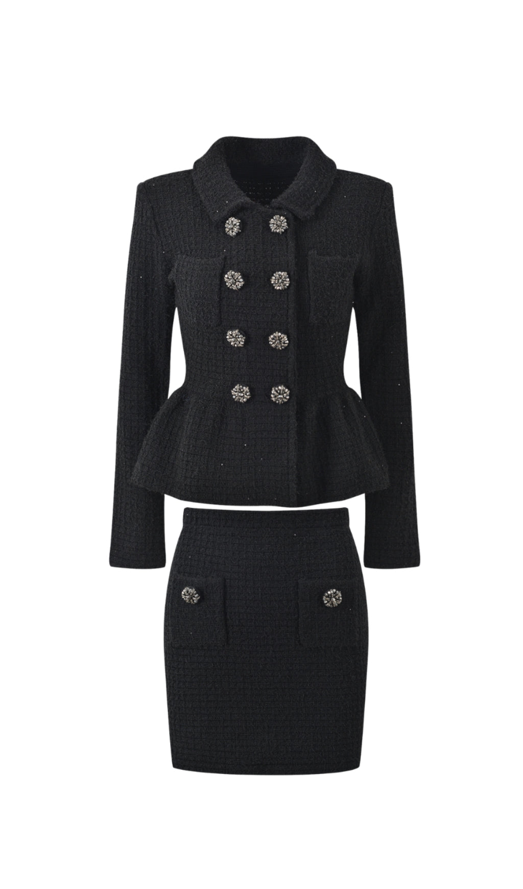 COMPLETO GIACCA GONNA IN MAGLIA TEXTURED NERO