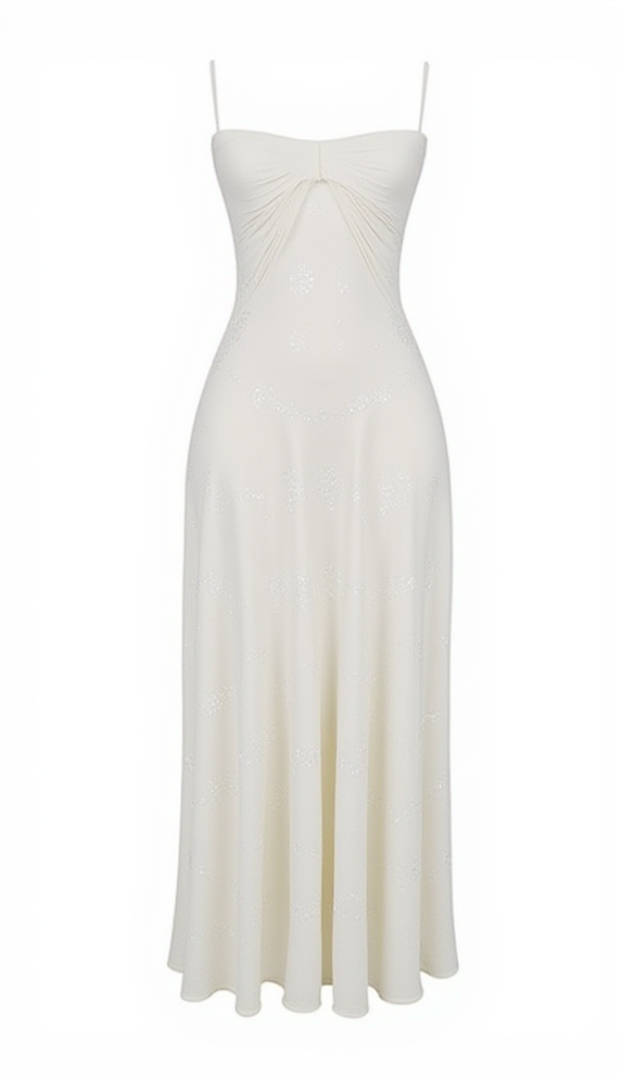 Sling-Maxikleid mit 3D-Blumenmuster in Weiß