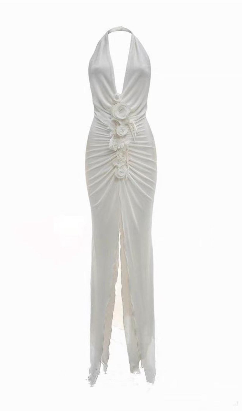 SEXY SLEEVELESS HIGH SLIT LONG SKIRT WITH THREE-DIMENSIONAL FLOWERS