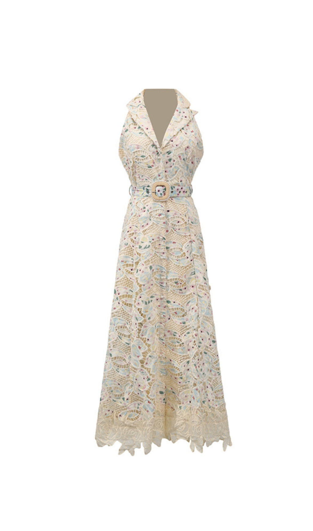 chloe lace maxi dress CHLOE SLEEVELESS HOLLOW LACE MAXI DRESS IN BEIGE – AIIZIE