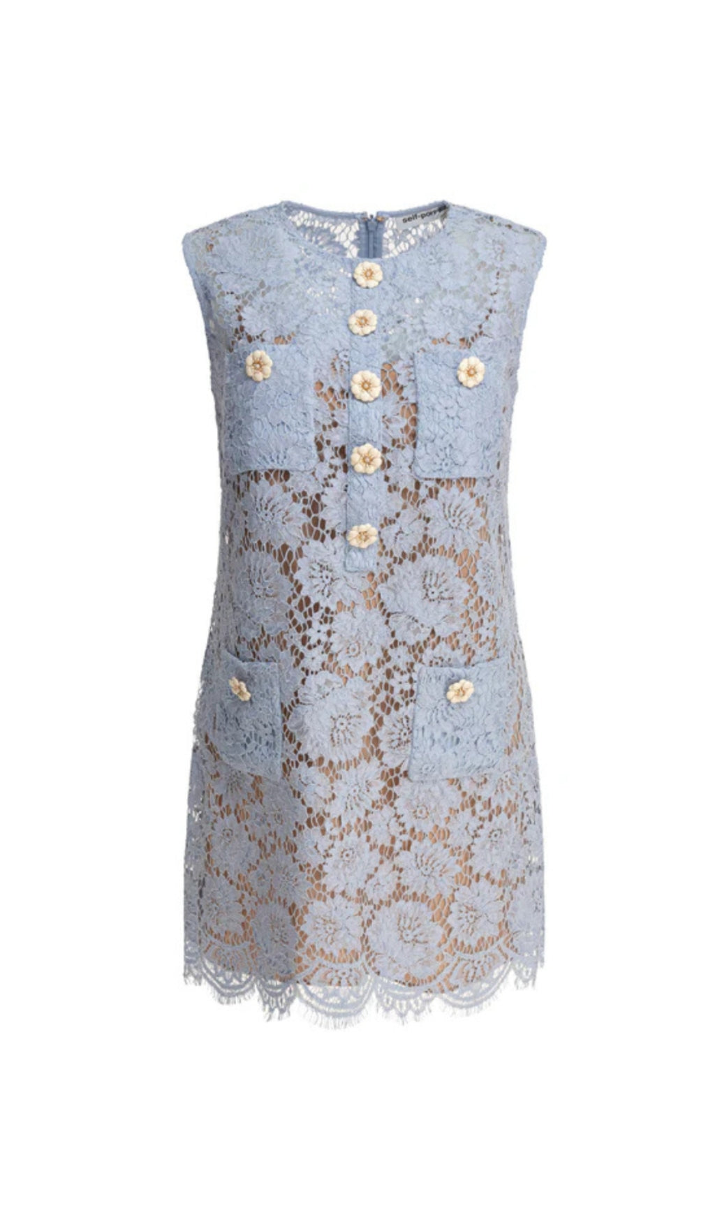 EUNICE HOLLOW PENCIL LACE MINI DRESS IN BLUE