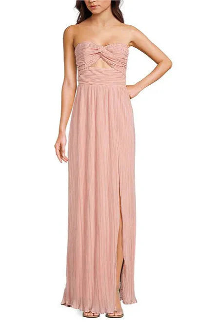 STRAPLESS PLEATED MAXI DRESS IN PINK