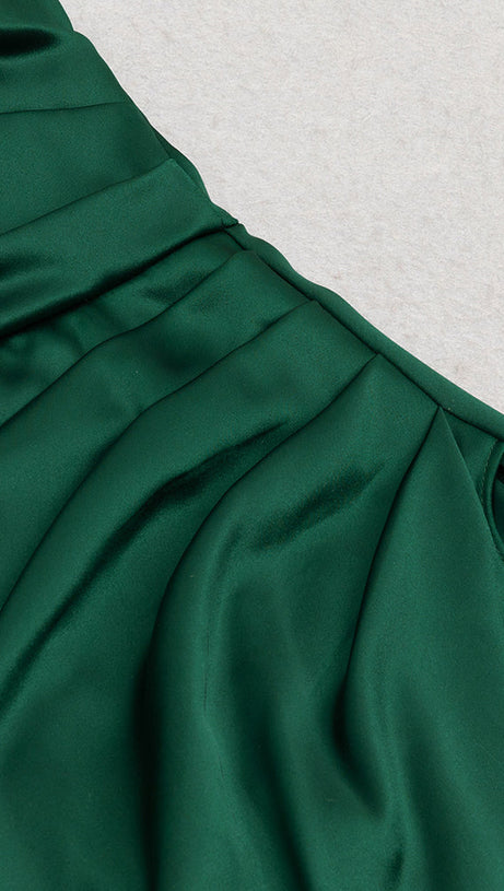 EMMA HALTER SLIT SATIN MERMAID MAXI DRESS IN GREEN