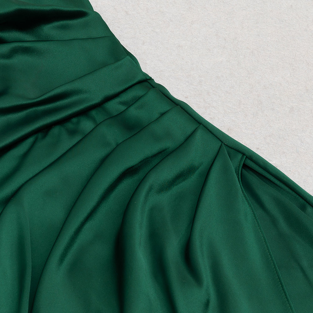 AIIZIE EMMA HALTER SLIT SATIN MERMAID MAXI DRESS IN GREEN - product image