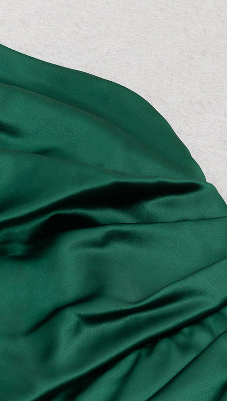 EMMA HALTER SLIT SATIN MERMAID MAXI DRESS IN GREEN