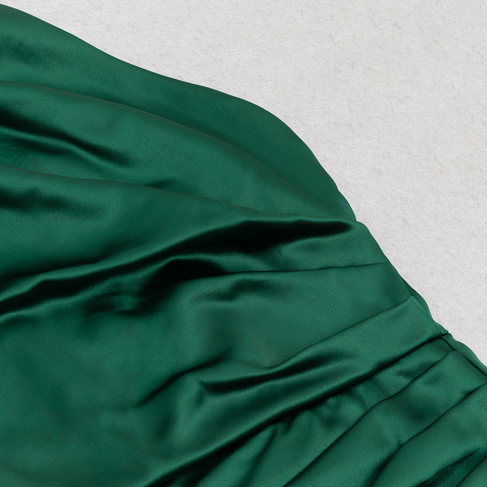 AIIZIE EMMA HALTER SLIT SATIN MERMAID MAXI DRESS IN GREEN - product image