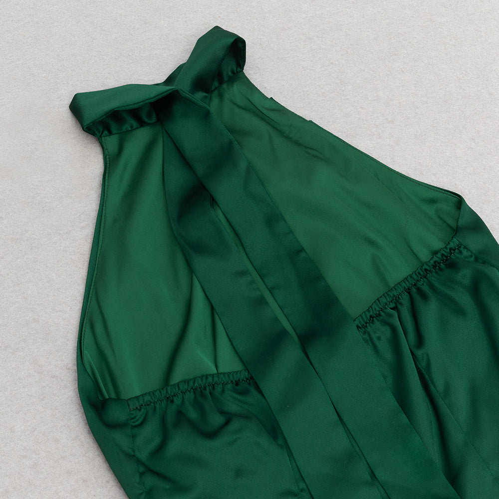 AIIZIE EMMA HALTER SLIT SATIN MERMAID MAXI DRESS IN GREEN - product image