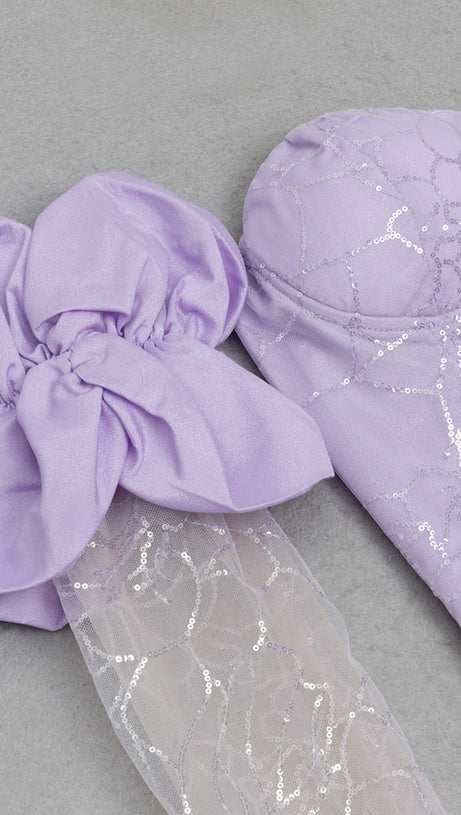 EMILY LILA MESH PATCHWORK PAILLETTEN TRÄGERLOSES MAXIKLEID