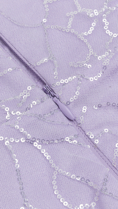 EMILY LILA MESH PATCHWORK PAILLETTEN TRÄGERLOSES MAXIKLEID