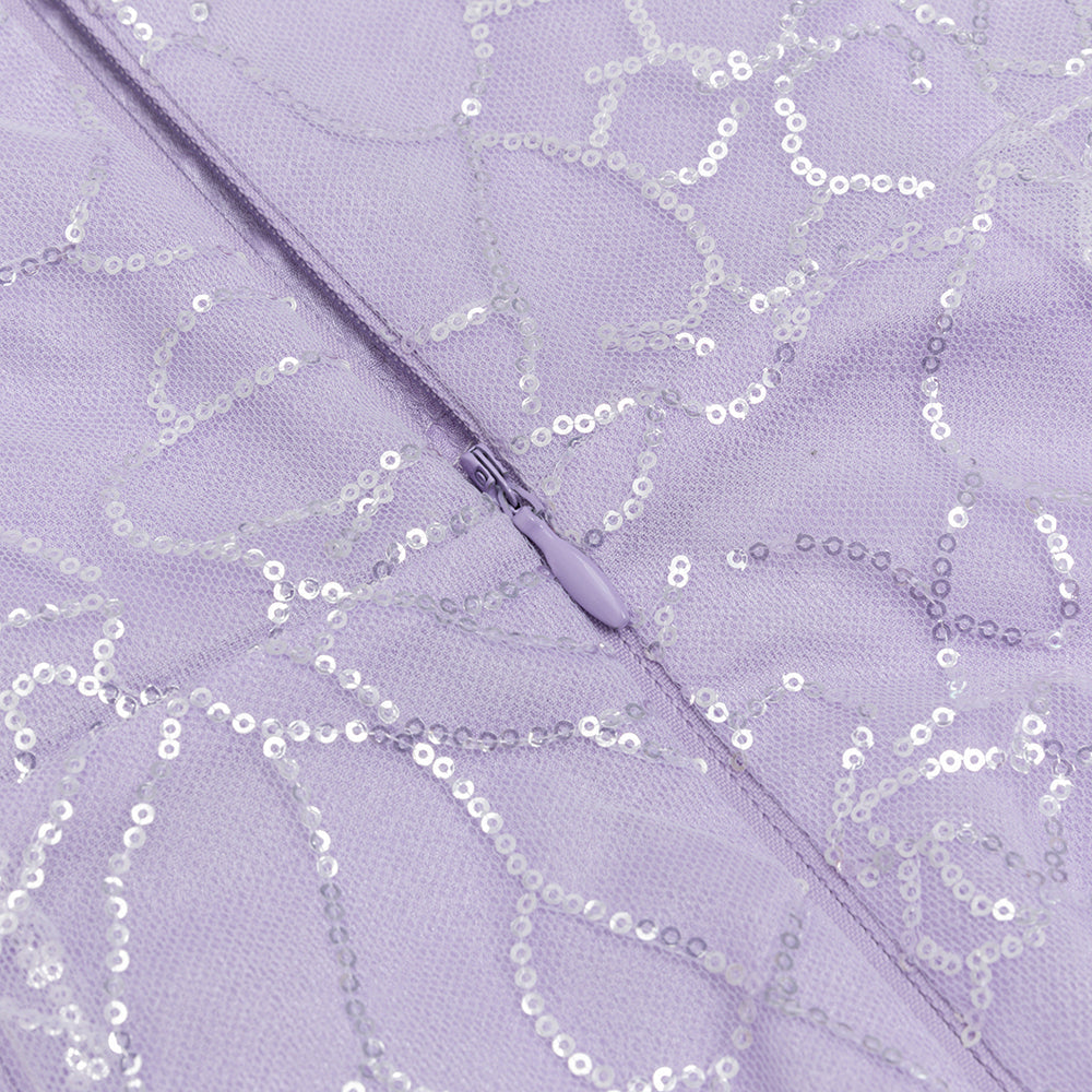 AIIZIE EMILY PURPLE MESH PATCHWORK SEQUIN STRAPLESS MAXI DRESS - product image