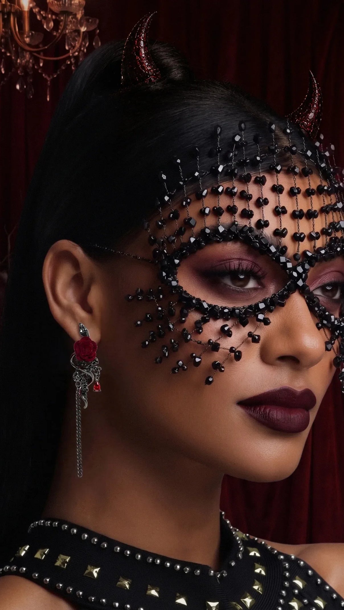 Samira Gothic Crystal Mesh Tassel Mask