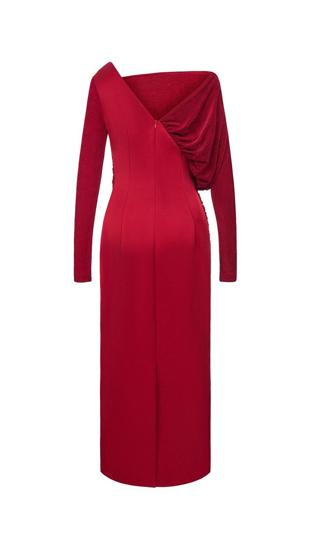 AIIZIE MIRABEL A-LINE BACK SLIT TAFFETA MIDI DRESS IN RED - product image