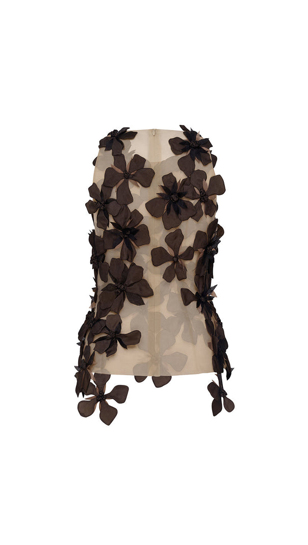 AIIZIE MOYER BODYCON FLOWER APPLIQUE TULLE TOP IN BLACK - product image