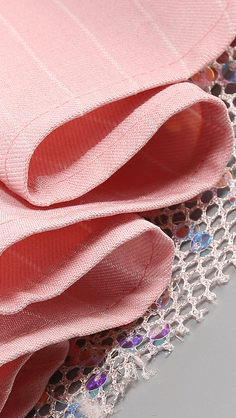 PUFF-KLEID MIT LANGEN ÄRMELN UND KRISTALLKORSETT IN A-LINIE IN PINK