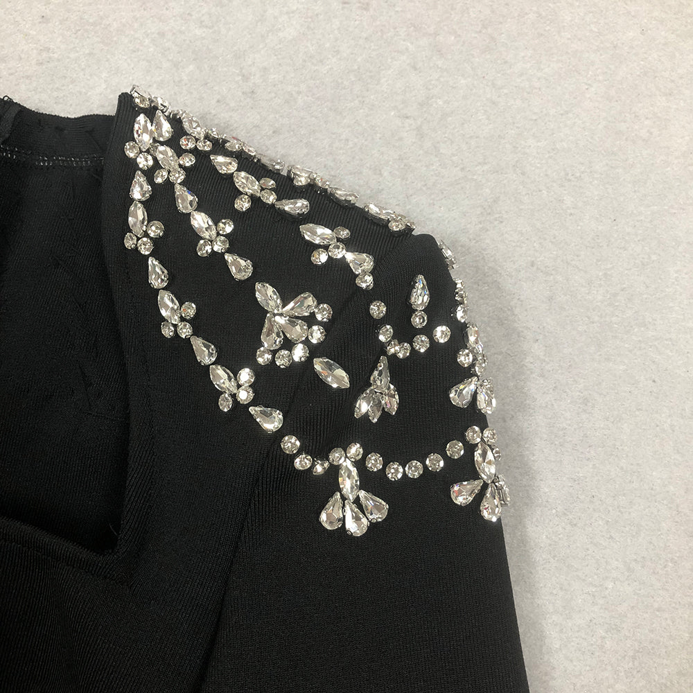 AIIZIE CRYSTAL-EMBELLISHED BLACK LONG SLEEVE MAXI DRESS - product image
