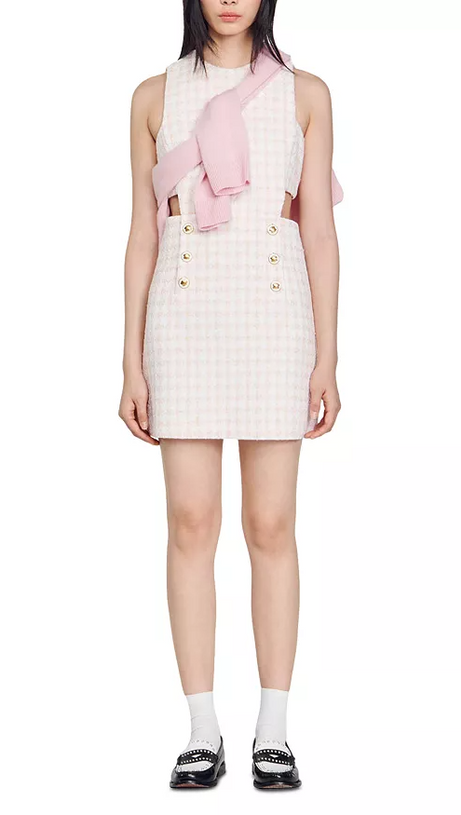 SLEEVELESS CUTOUT PINAFORE MINI DRESS IN LIGHT PINK