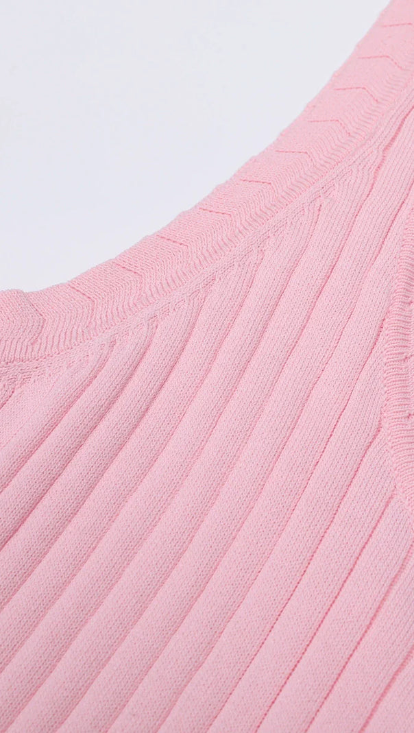 AIIZIE Jackie Pink Ribbed Knit Maxi Dress & Cardigan Set - Effortless Style & Comfort for Women - product image