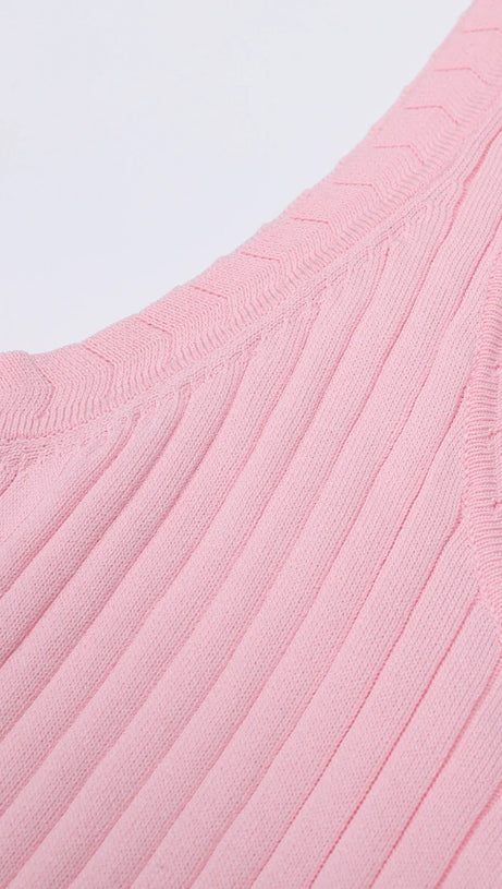 Jackie Pink Ribbed Knit Maxi Dress & Cardigan Set - Effortless Style & Comfort for Women