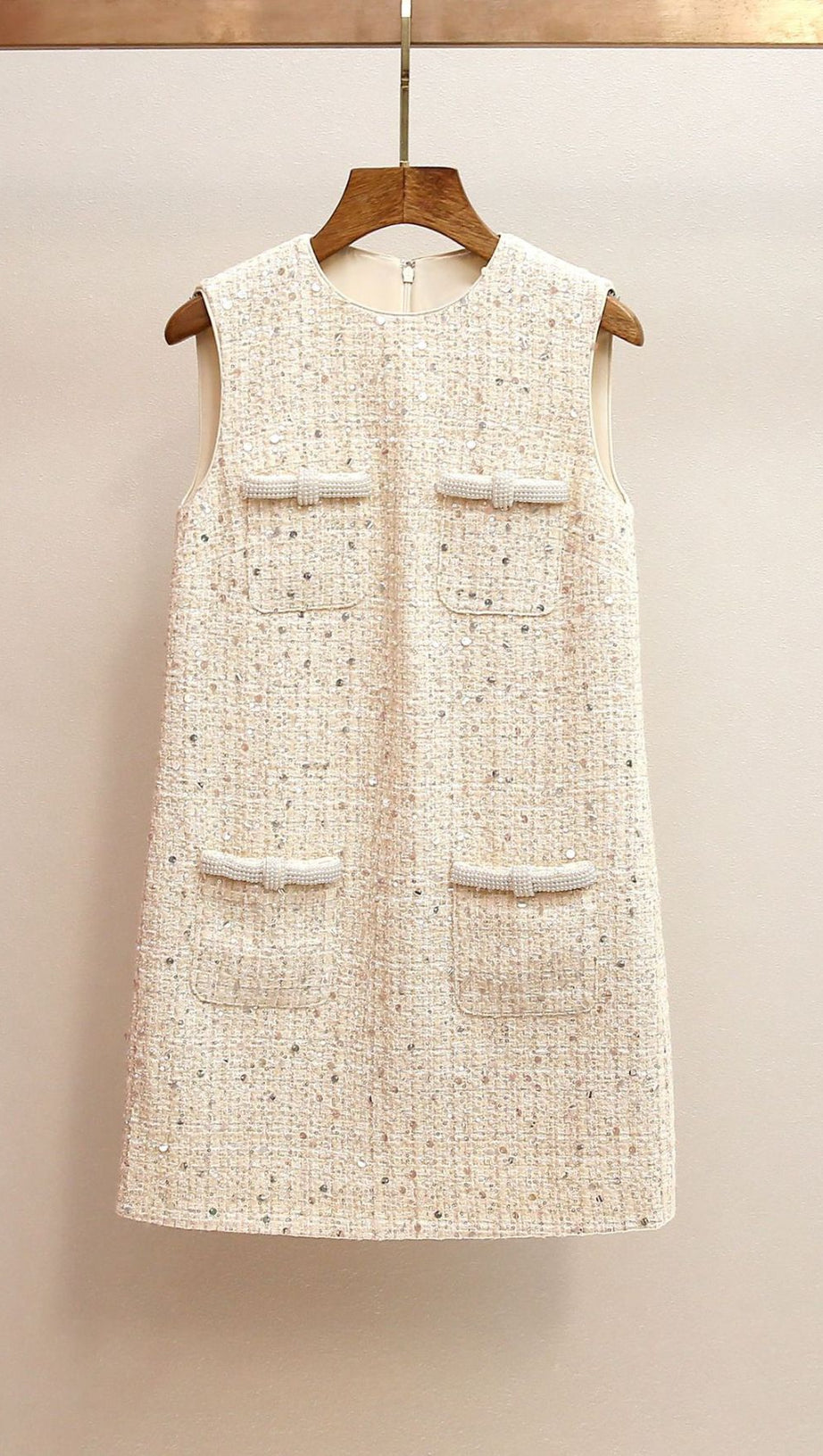Janessa Sparkle Tweed Mini Dress with Pearl Trim