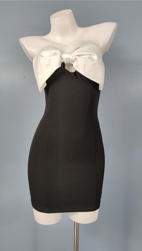 SATIN BOW BODYCON MINI DRESS